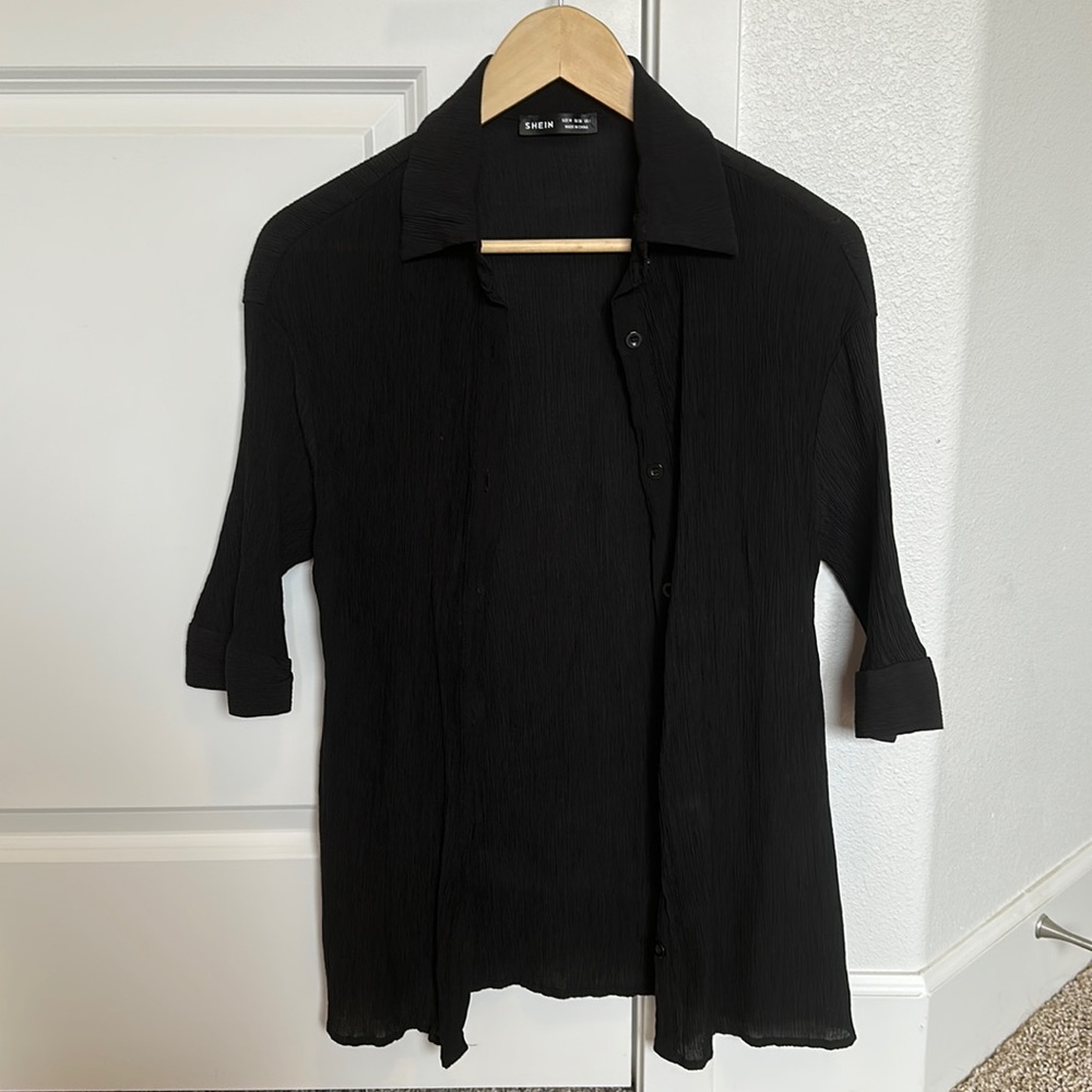 Semi-Sheer Black Button-Up